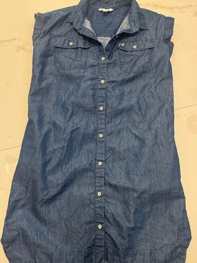 Calvin Klein Denim Button-Down Shirt Dress - Blue